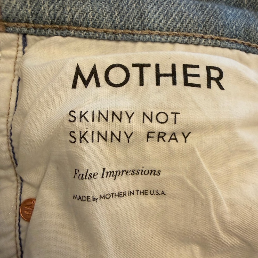 MOTHER Skinny Not Skinny Fray False Impressions Patchwork Jean Size 28 - Picture 8 of 10